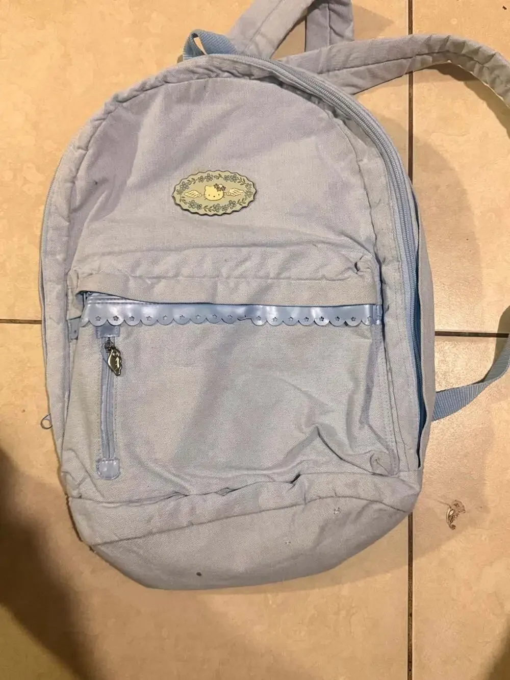 Hello Kitty Light Blue Canvas Backpack with Embroidered Winged Kitty Patch